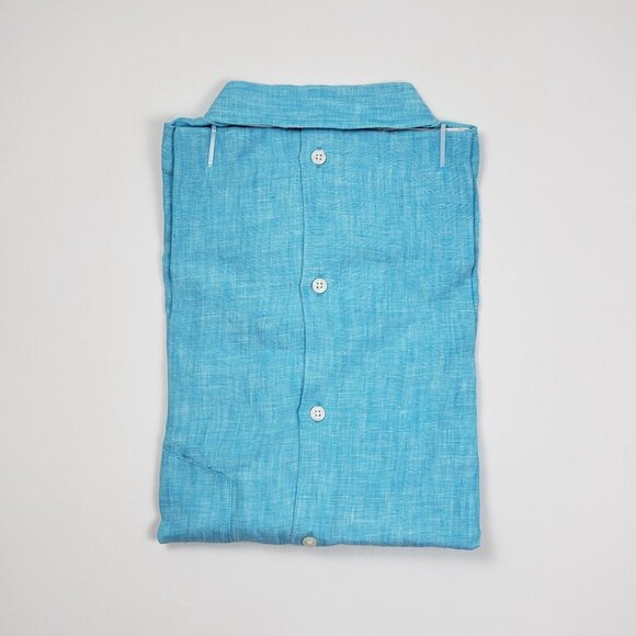 UNTUCKit Blush-Aqua Button-Up Shirt Women Size 12 Aqua Blue Linen LS Regular Fit - Picture 8 of 15